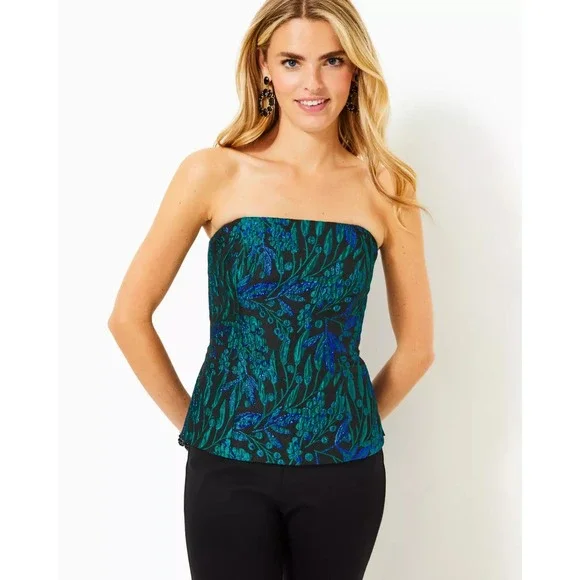 Lilly Pulitzer Women's Size 10 Lagoon Berry Brocade Camilo‎ Strapless Corset Top - Picture 10 of 10